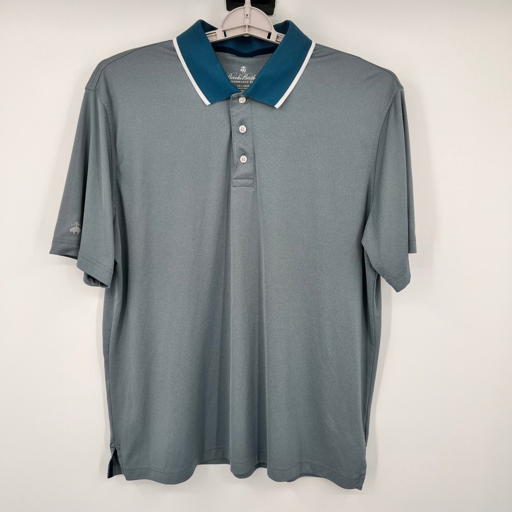 Brooks Brothers Performance‎ Series Golf Polo Shirt Gray Teal XXL 1697